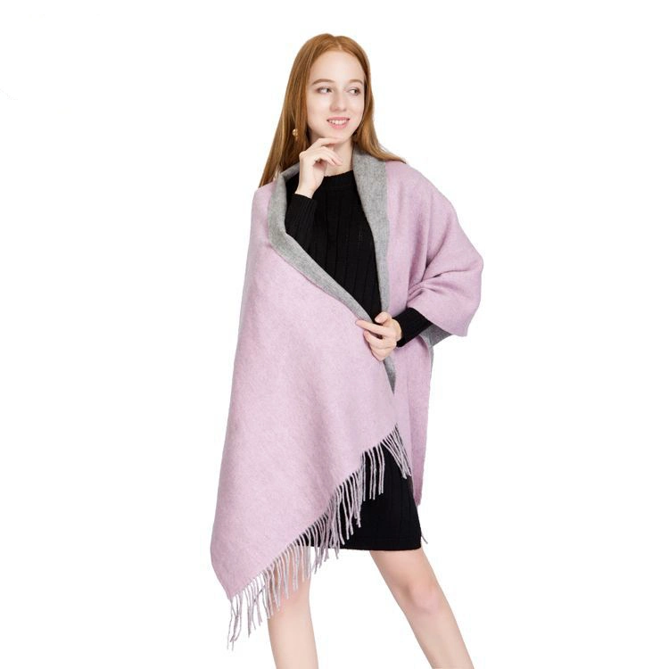 Winter Solid Color Simplicity Style Ladies Pink Wool Scarf Warm Tassel Shawl