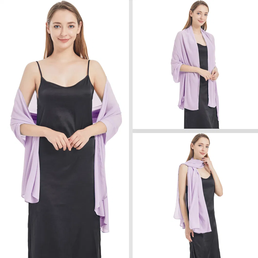 Custom Popular Spring Women Light Purple Chiffon Shawl Wrap Scarfs