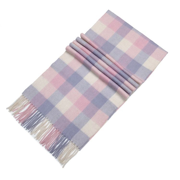 Simple and Classic Plaid Wrap with Tassels Pure Wool Women Scarf