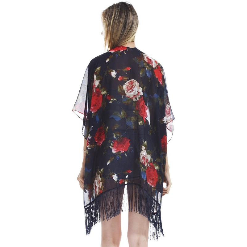 Wholesale Summer Chiffon Cardigan Poncho with Tassel for Ladies