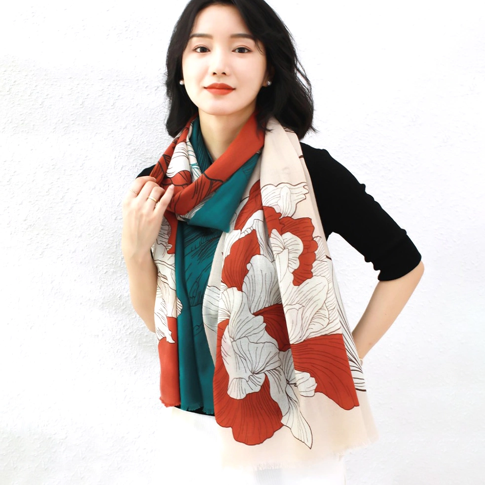 100% Wool Scarf with Floral