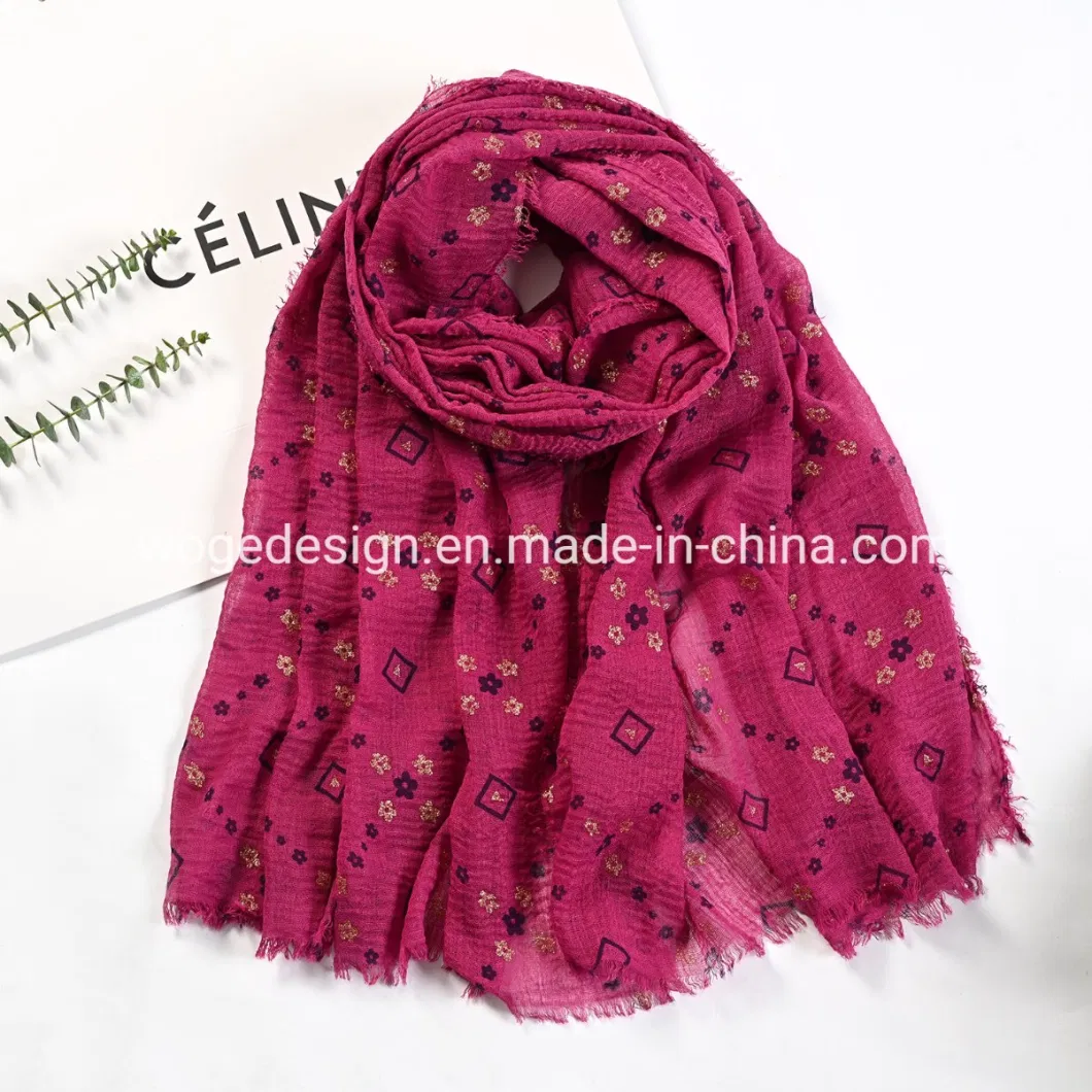 New Designer Muslim Headscarf Flower Soft Women Viscose Crimp Crinkle Glitter Scarf