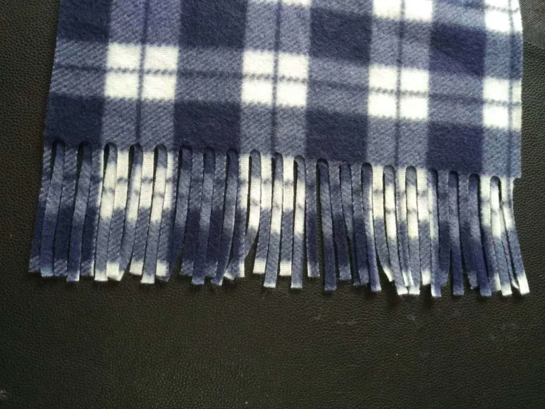 Soft Warm Plaid Pattern Brushed Fleece Scarf with Fringe, Checked Design and Cashmere Feel