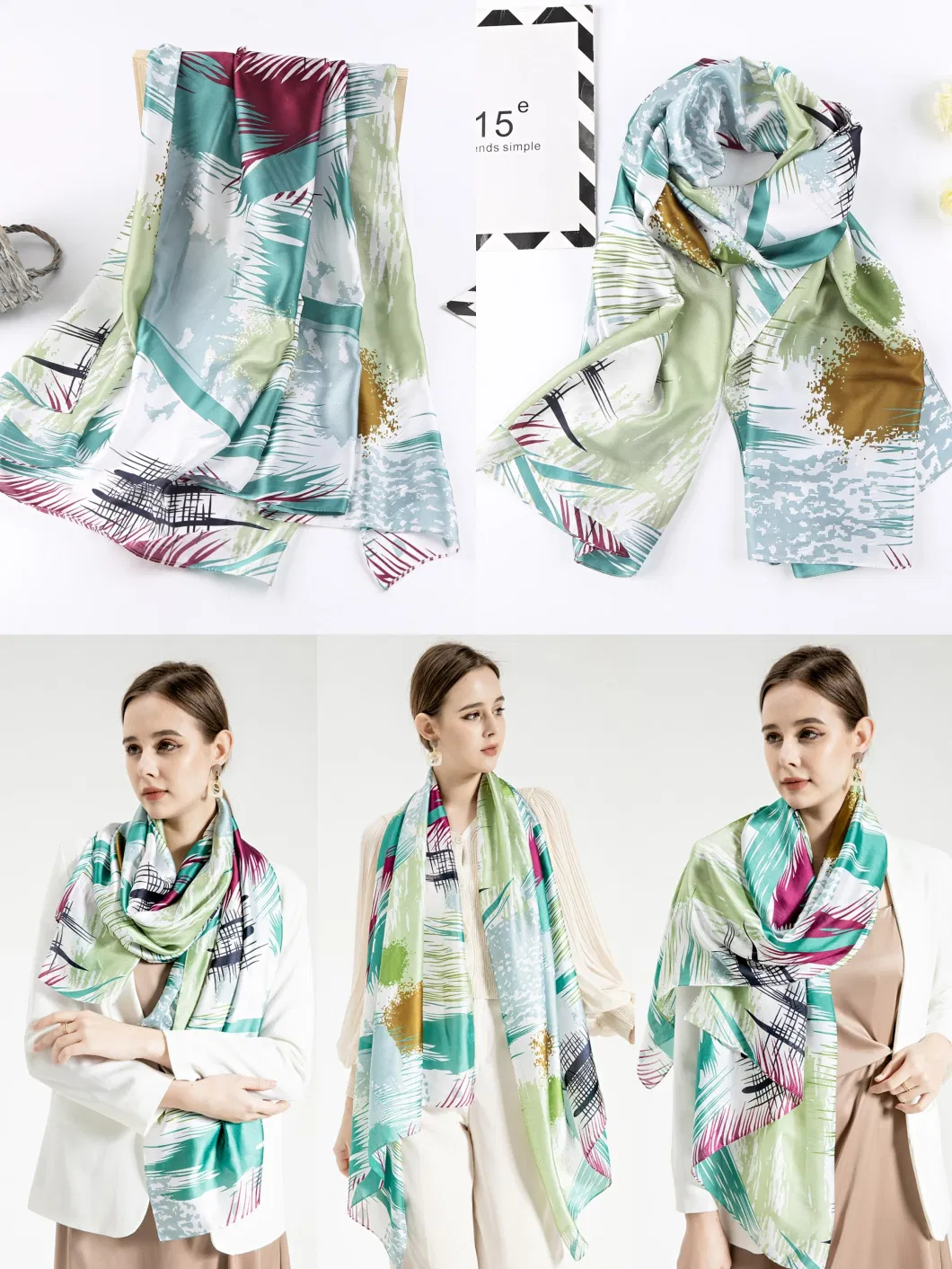 80X180cm Wholesale Colorful Fashion Silk Scarf Shawls Silk Hijab Head Scarf Long Scarf