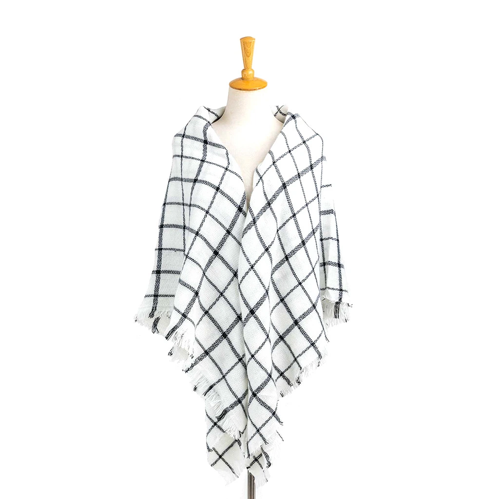 Winter Ladies Elegant Constrast -Color Checked Woven Scarf Wrap Shawl Poncho