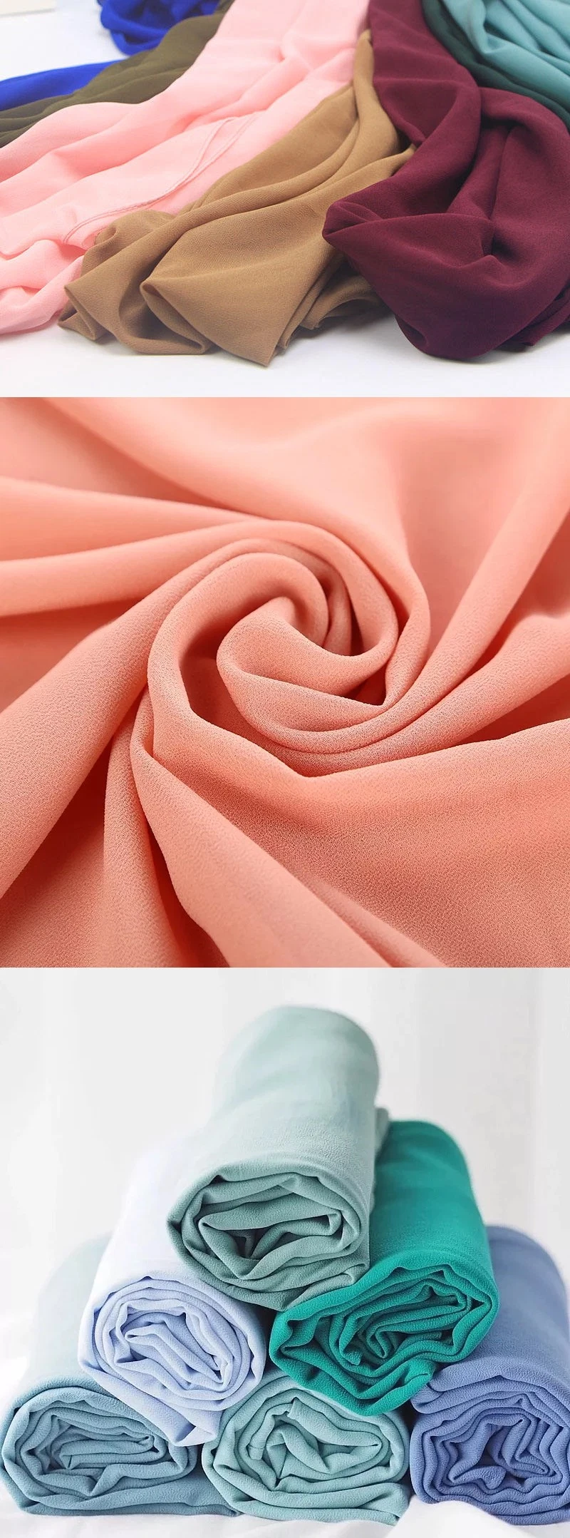 Wholesale Islamic Shawl Soft Plain Georgette Muslim Hijabs Headscarf Bubble Chiffon Hijab Scarf