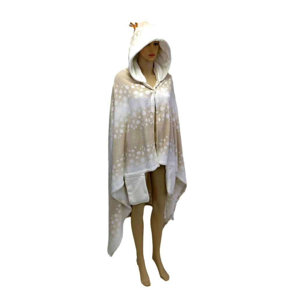 Women Bathrobe Special Printd Fleece Popular Blanket Hoodie Poncho Oversized with Deer Horn