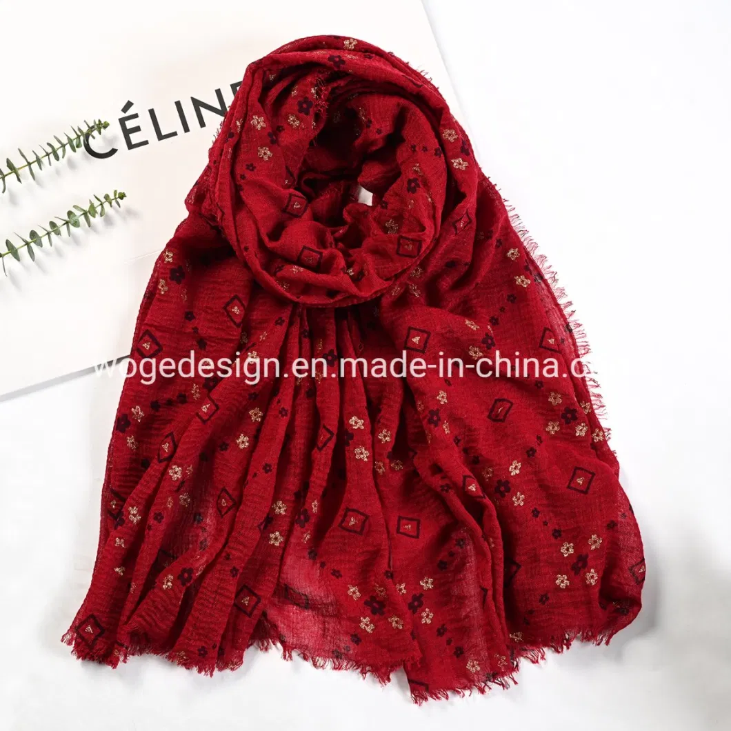 New Designer Muslim Headscarf Flower Soft Women Viscose Crimp Crinkle Glitter Scarf