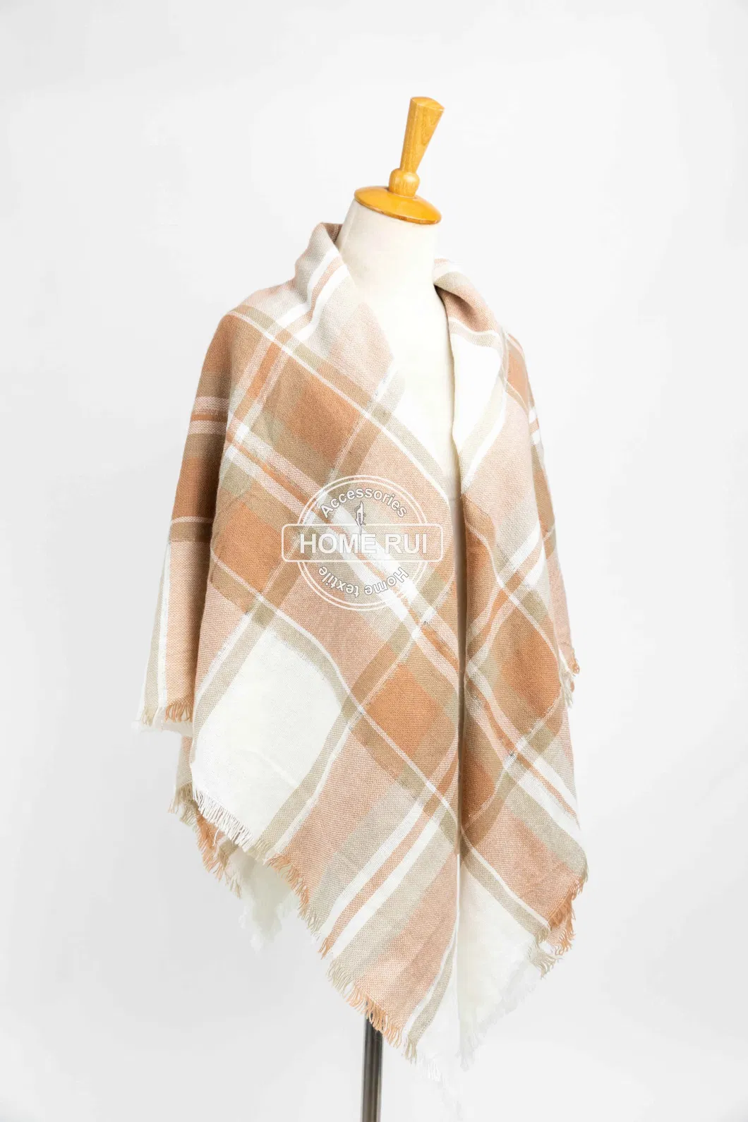 Wholesaler Outerwear Outfit Apparel Accessory Metalic Spring Winter Acrylic Fringe Checks Grid Tartan Pashmina Windowpane Headwear Oversize Lurex Scarf Shawl