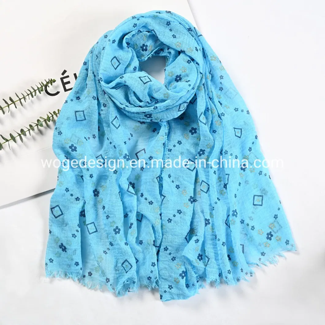 New Designer Muslim Headscarf Flower Soft Women Viscose Crimp Crinkle Glitter Scarf