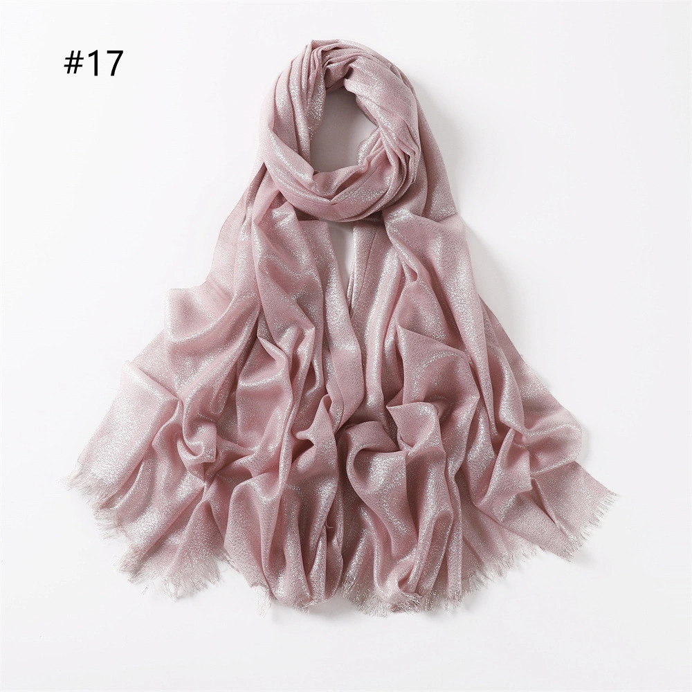 Twill Polyester Lady Scarf Hijab Spring and Summer New Solid Color Long Scarf Gold Silk Silver Scarf Women&prime;s Single Color Long Scarf