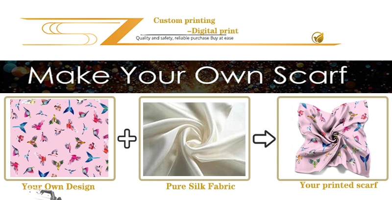 Women Custom Digital Printing Design Spring Fashion Summer Lady Square Silk Scarf