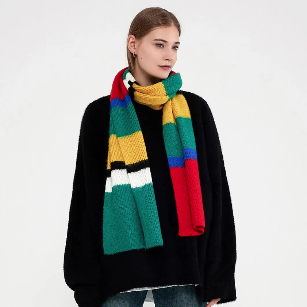 Mohair Knitted Striped Scarf Factory New Europe and The United States Foreign Trade Cross-Border Fall and Winter Imitation Cashmere Scarf Scarf Female