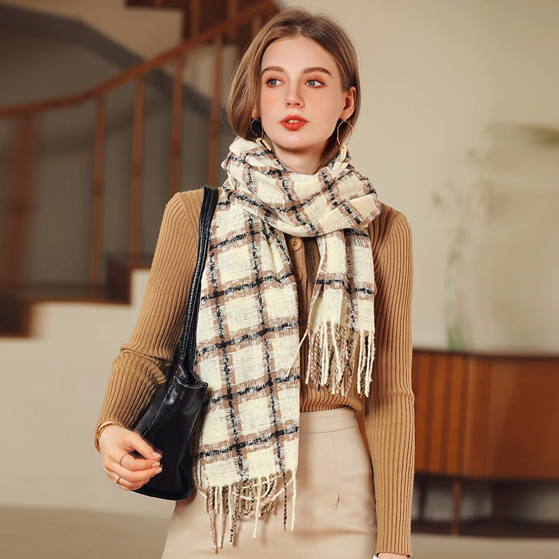 Color Check Scarf Autumn Winter Fashion Imitation Cashmere Scarf Wholesale Thickened Warm Bib Women
