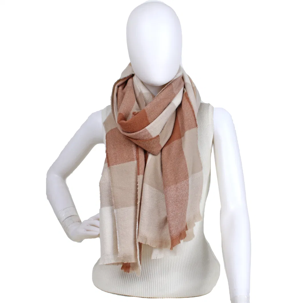 OEM Hot Selling Classical Checked Women Acrylic Wrap Warm Shawl Woven Scarf