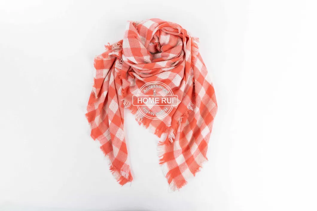 Wholesaler Outerwear Apparel Accessory Women Spring Winter Orange Striped Fringe Checks Grid Tartan Warm Pashmina Windowpane Beach Headwear Blanket Scarf Shawl