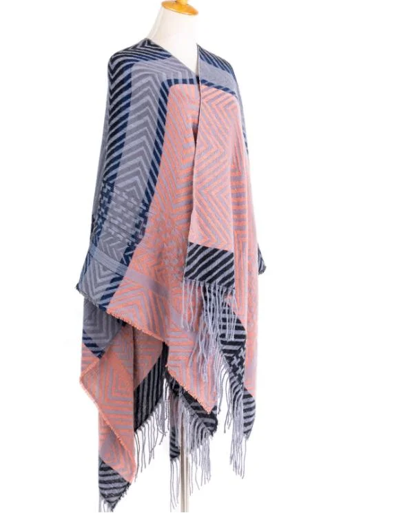 Ladies Fashion Leisurepolyester Knitted Tassel Scarf Wrap Poncho Shawl