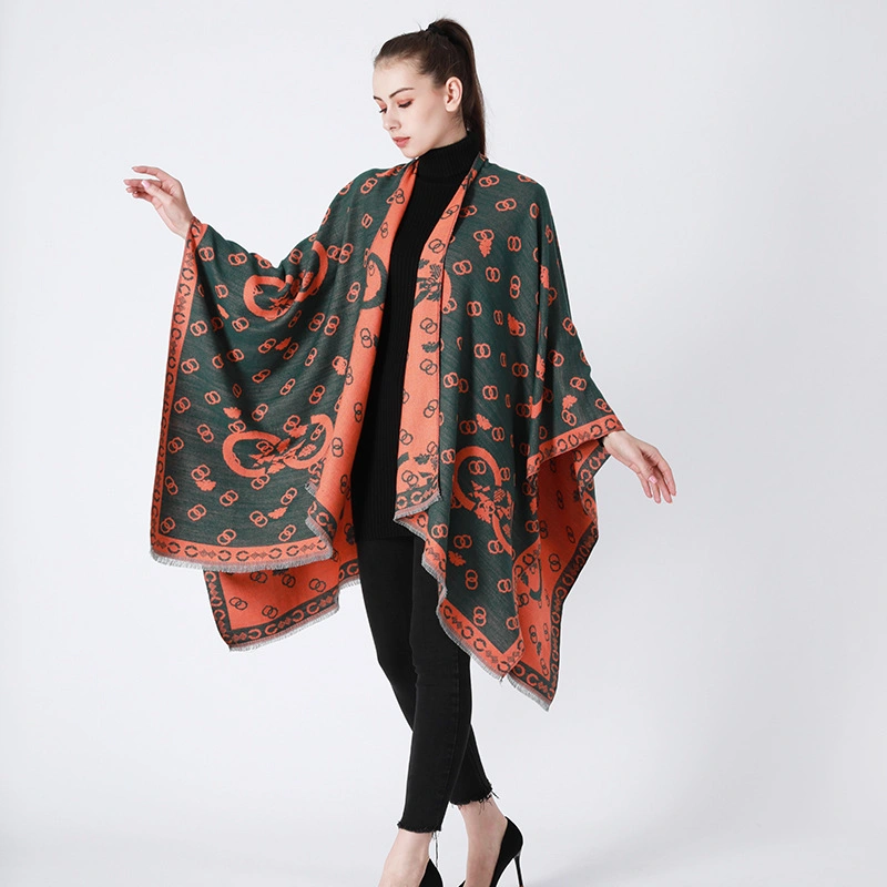 Classic Fashion Poncho Leopard Winter Cape for Women Plaid Double-Sided Shawl