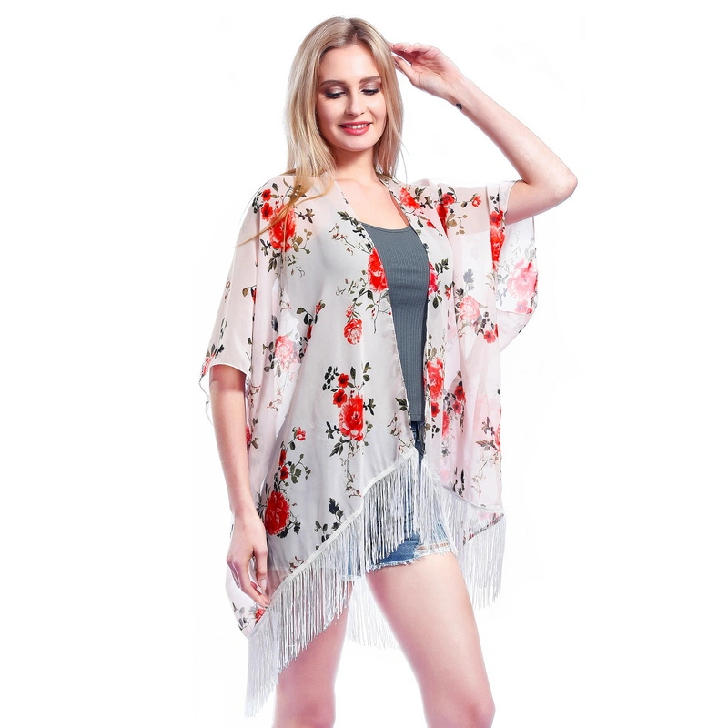 Women Chic Summer Chiffon Cover UPS Poncho with Tassel