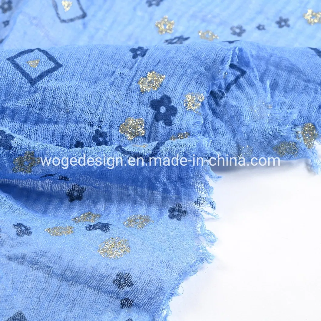 New Designer Muslim Headscarf Flower Soft Women Viscose Crimp Crinkle Glitter Scarf