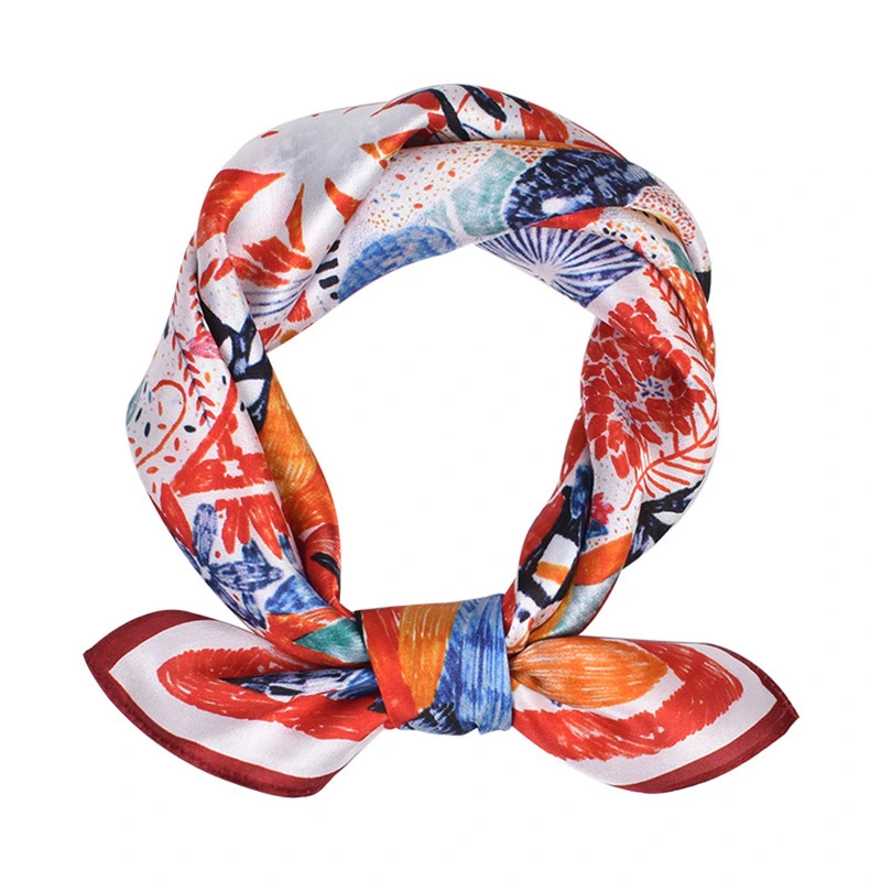Hangzhou 100% Pure Silk New Design Print Square Hair Scarf for Lady