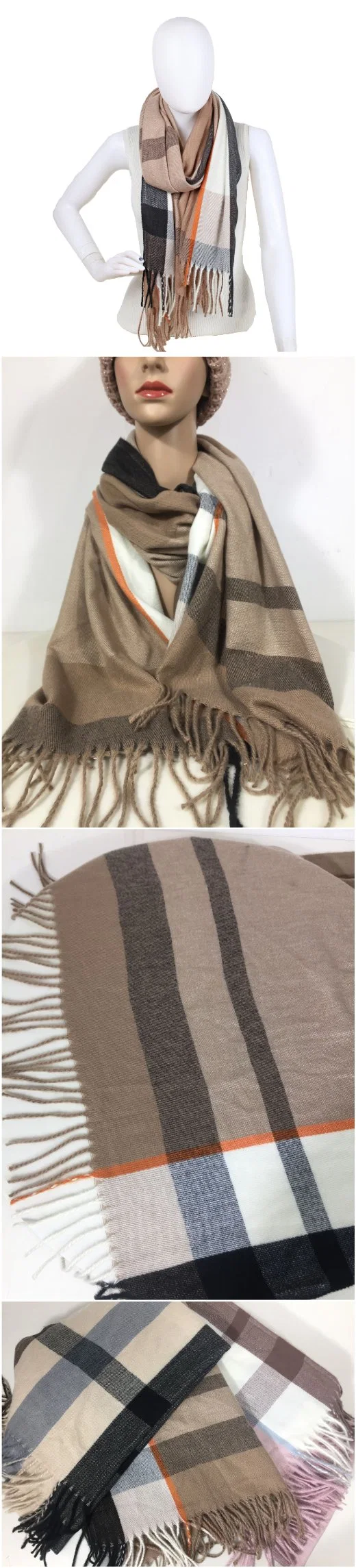 2023 New Unisex Women Men Winter Lovers Sweethearts Couples Fashion Soft Smooth Confortable Touch Scarves Woven Checks Scarf with Tassel