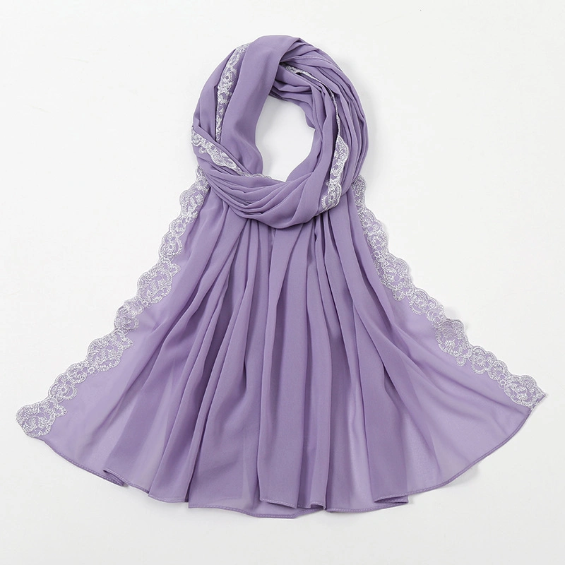 Summer Pearl Chiffon Fashion Lace Bandana New Style Hot Sale Custom Solid Color Lond Lady Scarf