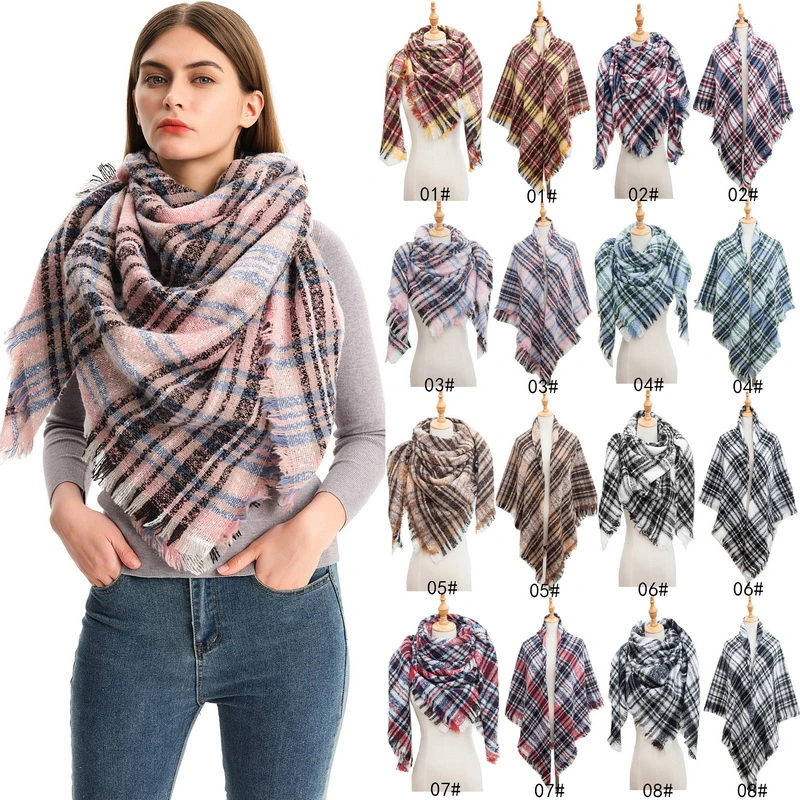 Custome Oversized Checked Tartan Square Scarf with Tassel for Ladies