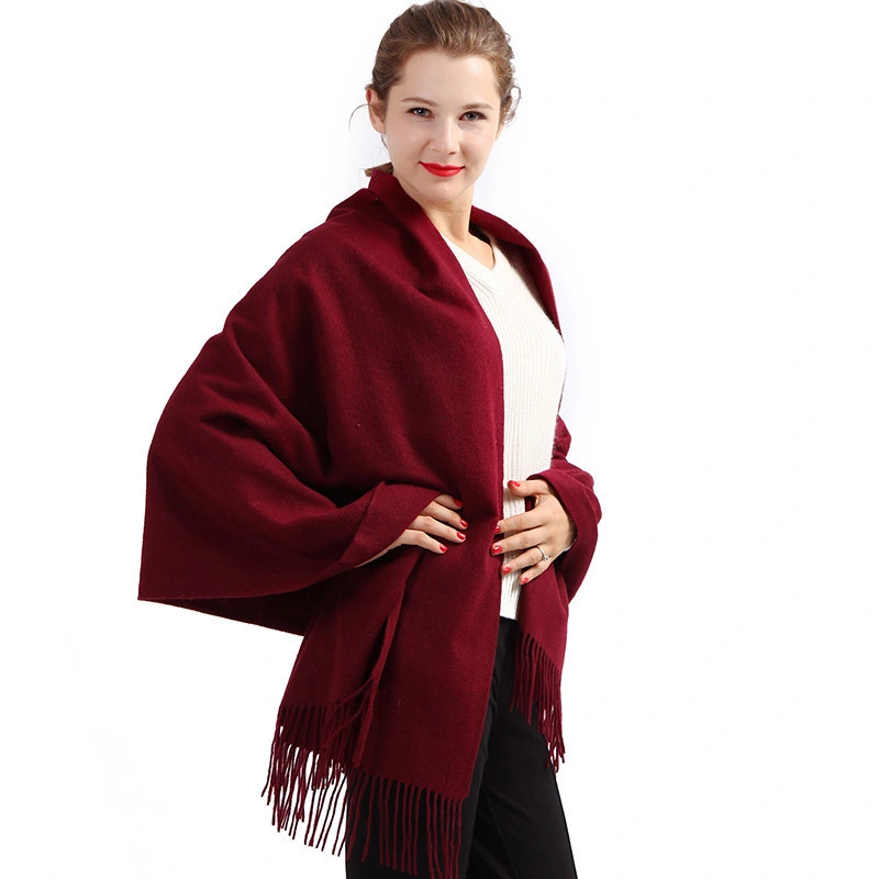 New Fashion Solid Color Shawl with Tassel 100% Wool Women Scarf