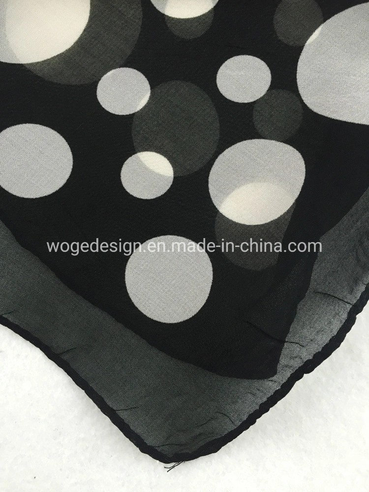 Fashion Hot Popular Femme Wogedesign Yiwu Factory Neckerchief Handkerchief Hijab Print Polka DOT Square Voile Fabric Scarf