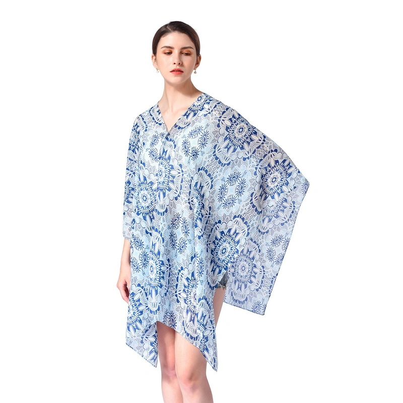 Summer Beach Lady Chiffon Shawl Wrap Poncho with Button