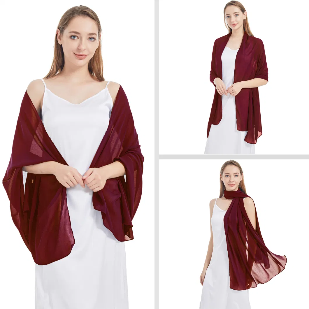 Popular Pure Burgundy Long Elegant Chiffon Shawls for Wedding Bridal