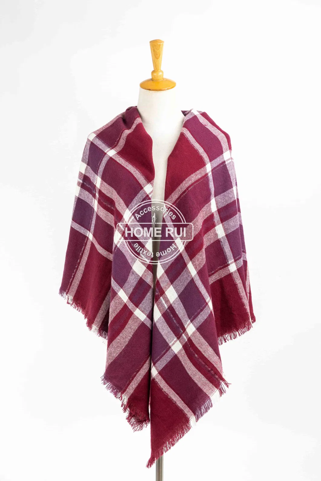 Wholesaler Outerwear Apparel Accessory Spring Winter Red Fringe Checks Grid Tartan Pashmina Windowpane Lurex Metalic Headwear Oversize Blanket Scarf Shawl