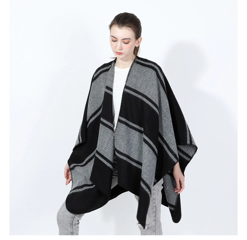 Stripe Oversized Shawl Scarf Fashion Simple Design Poncho Winter Women Cape