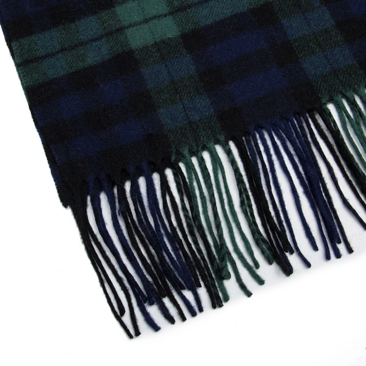 Oversized Green Plaid Winter Warm Genuine Wool Scarf Thicken Women Shawl Scarf