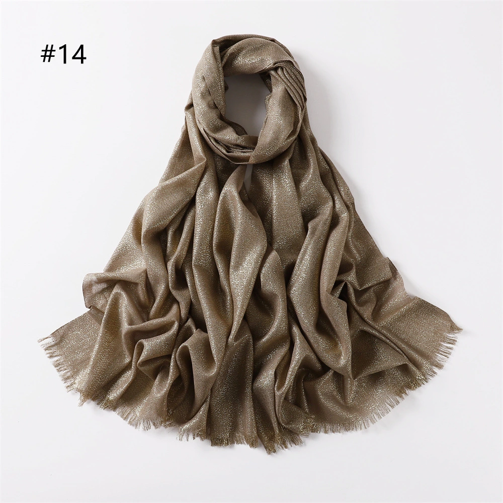 Twill Polyester Lady Scarf Hijab Spring and Summer New Solid Color Long Scarf Gold Silk Silver Scarf Women&prime;s Single Color Long Scarf