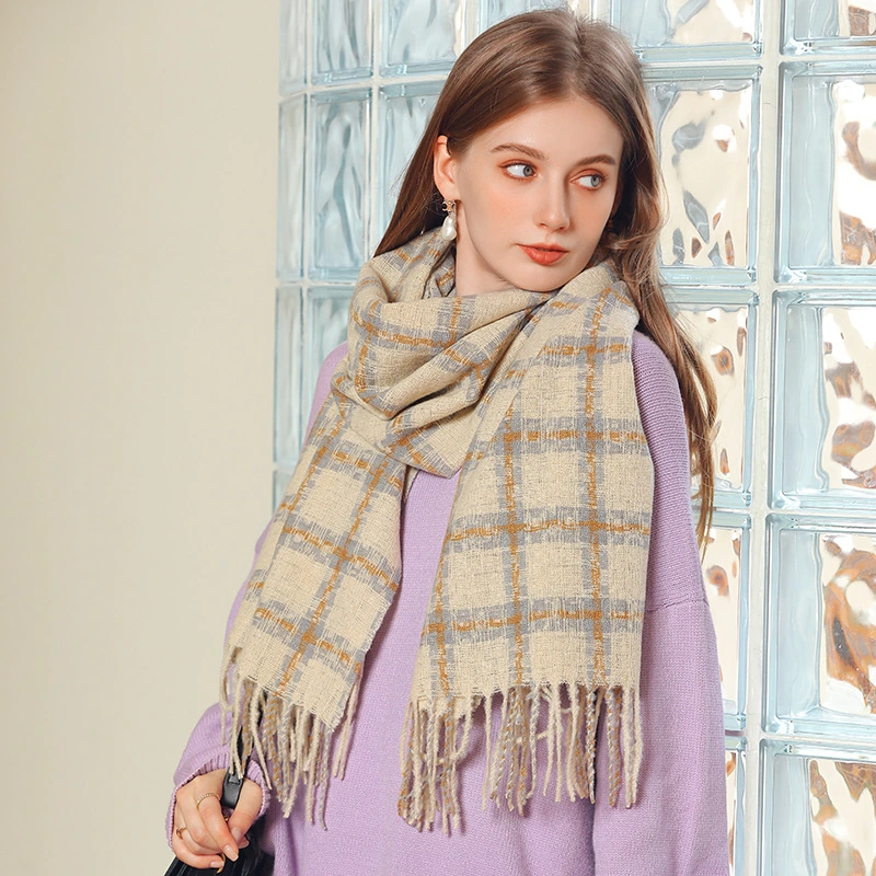Color Check Scarf Autumn Winter Fashion Imitation Cashmere Scarf Wholesale Thickened Warm Bib Women
