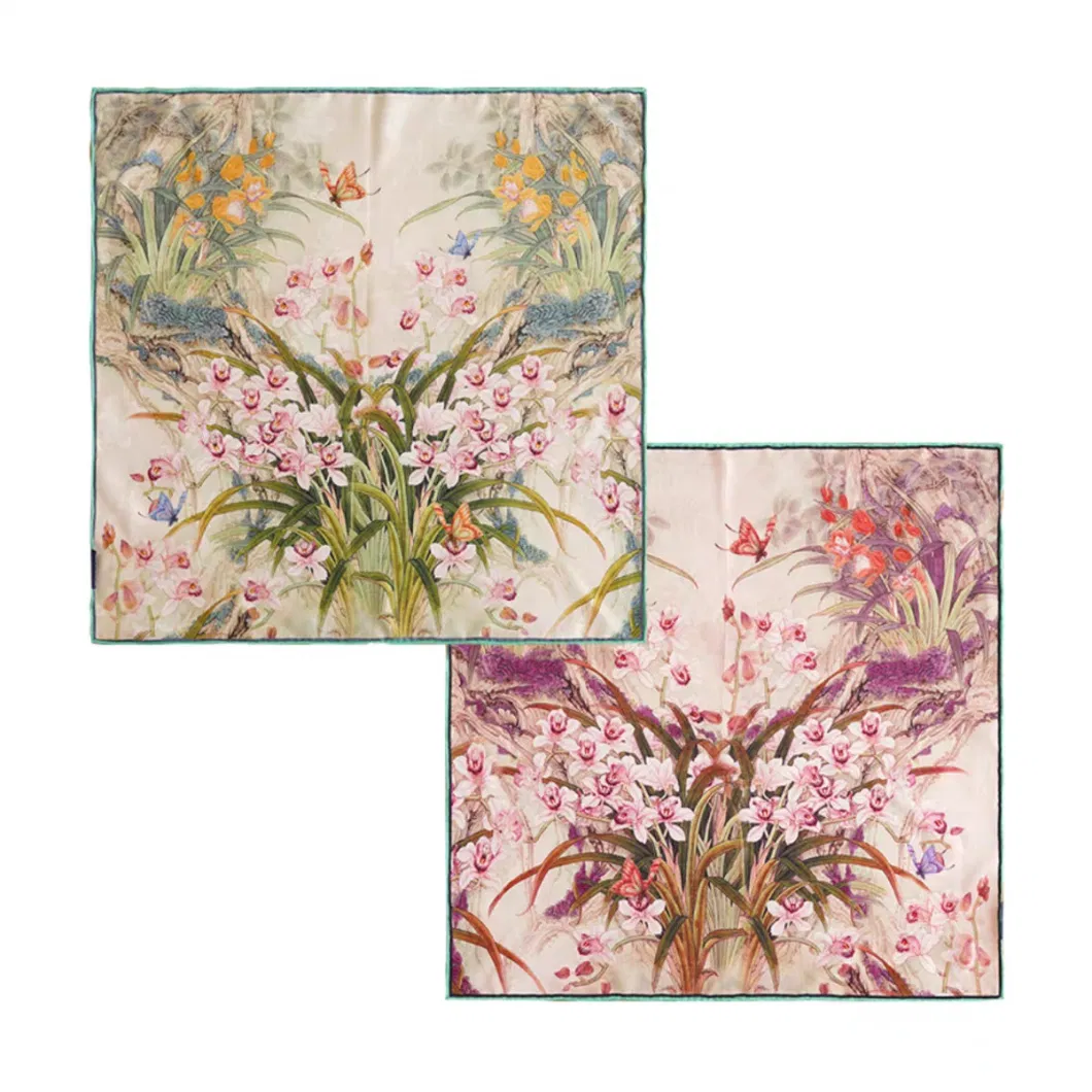 Summer 19 mm Double-Sided Different Design Silk Square Scarf