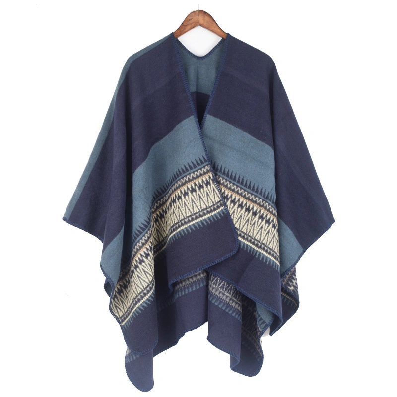 Fashion Warm Wrap Shawl Winter Striped Scarf Poncho Wave Women Cape