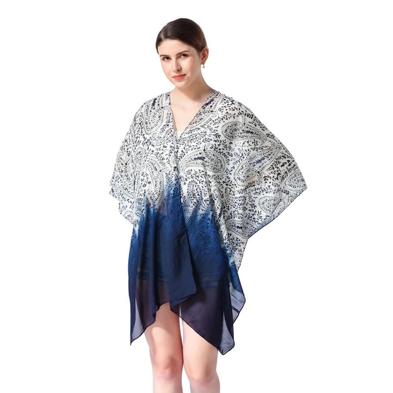 Oversized Summer Chiffon Cover up Poncho with Button for Women