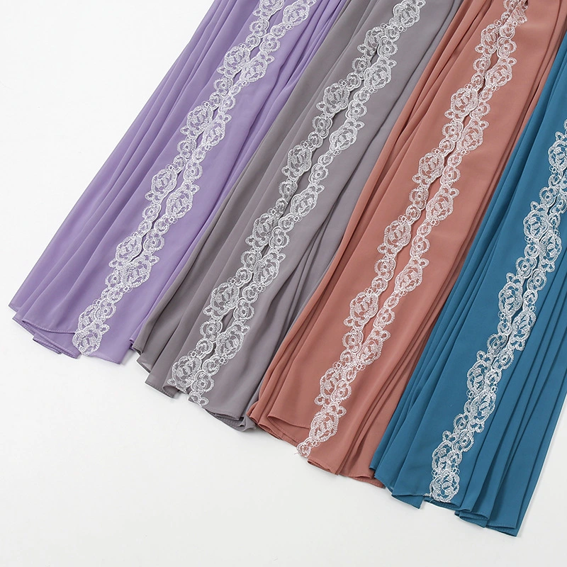 Summer Pearl Chiffon Fashion Lace Bandana New Style Hot Sale Custom Solid Color Lond Lady Scarf