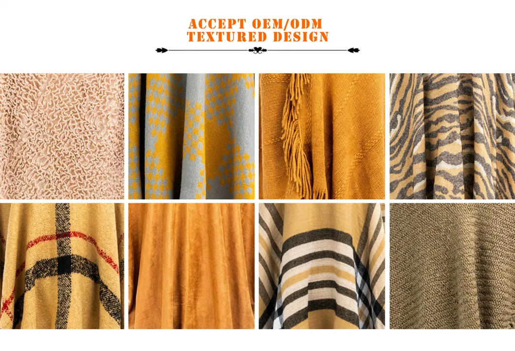 Spring Autumn Woman Lady Warm Fashion Warp Knitting Fabric Beige Camel Colour Pullover Oversize Wraps Ruffled Shawl Poncho