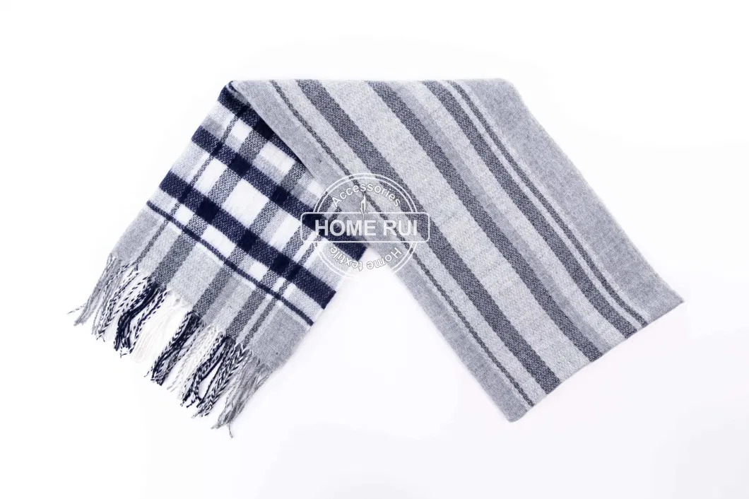 Custom Outfit Accessory Women Men Spring Fall Black Mixed Soft Chunky Cozy Woven Fringe Checks Tartan Shawl Stoles Oversize Cappa Tippet Turban Scarf