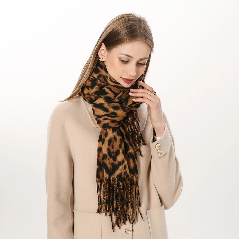 Wholesale Leopard Printed Oblong Scarf with Fringe for Ladies