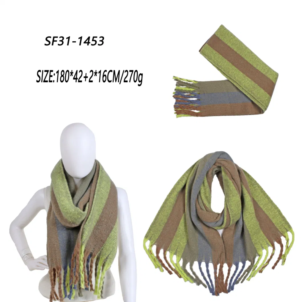 Custom Made Woman Accessories Acrylic Cashmere Tartan Brushed Woven Shawl Scarf with Long Tassle