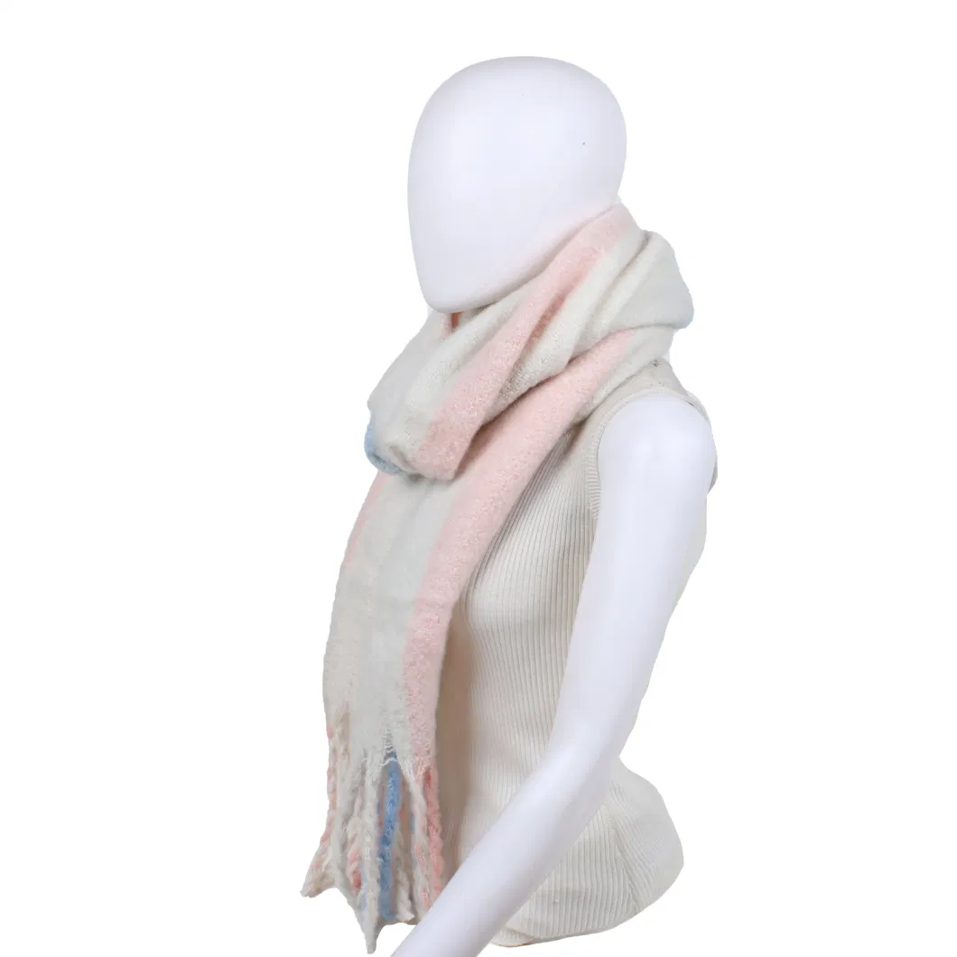 Custom Made Woman Accessories Acrylic Cashmere Tartan Brushed Woven Shawl Scarf with Long Tassle
