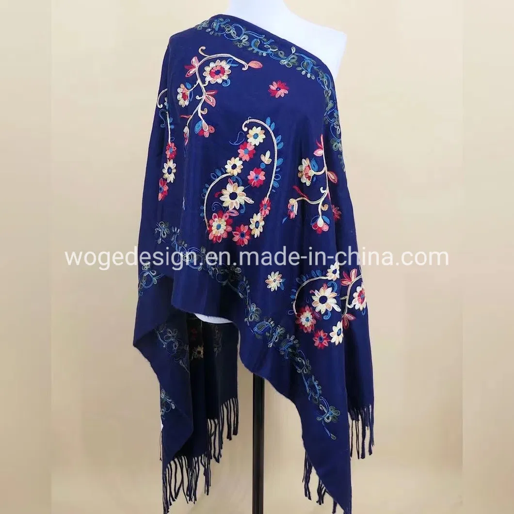 New Stylish Winter Woman Embroidery Paisley Floral Cashmere Viscose Polyester Yarn Kashmir Pashmina