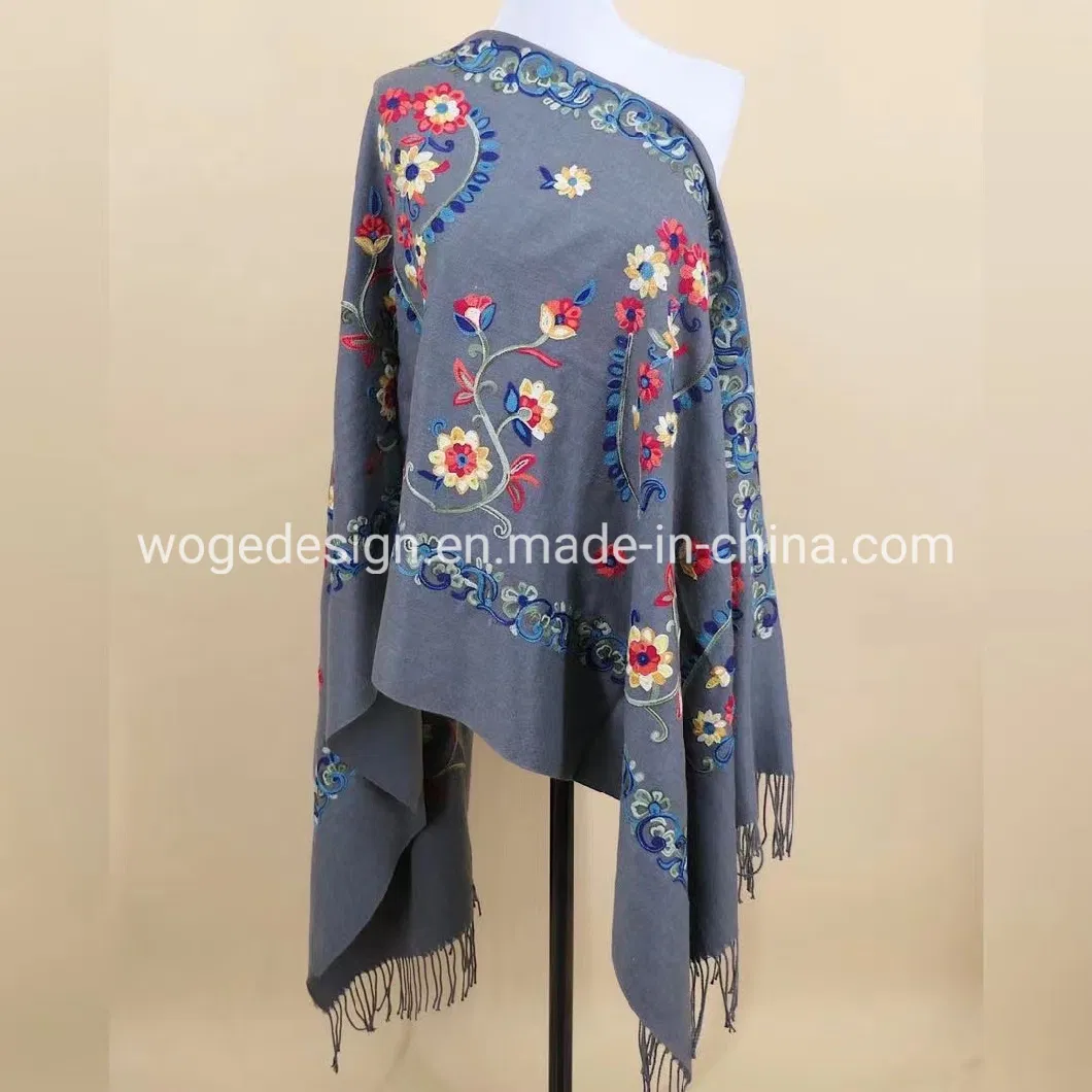 New Stylish Winter Woman Embroidery Paisley Floral Cashmere Viscose Polyester Yarn Kashmir Pashmina