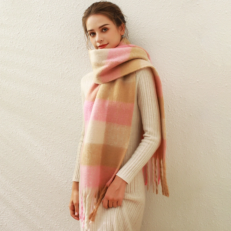 New Fall and Winter Warm Colorful Scarf Mohair Imitation Cashmere Tassel Plaid Female