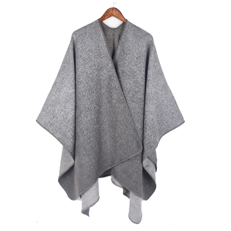 Knitted Shawl Jacquard Split Cape Winter Gradient Oversized Wrap Women Poncho